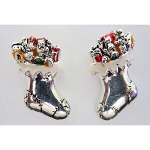 Christmas Silver Plated Stockings Post Earrings (Vintage)